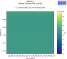 Time series of Global Ocean 65N to 65S Salinity vs depth